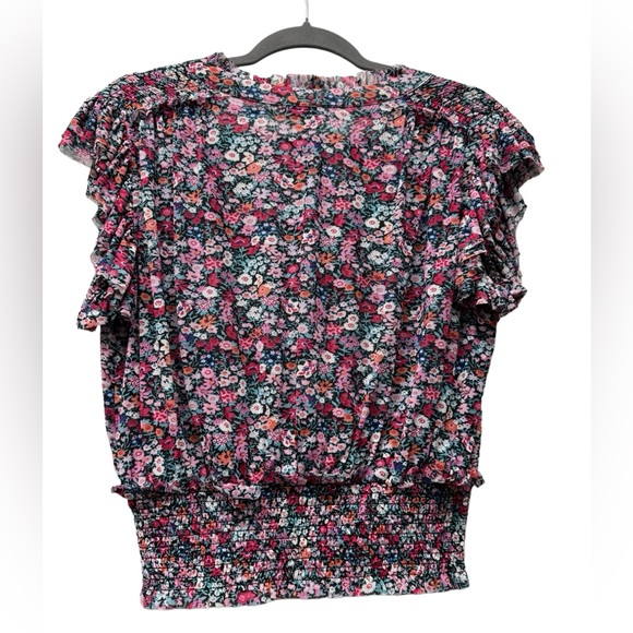 New! Socialite short sleeve v-neck blouse, floral, flutter sleeve, women's large - Picture 4 of 8